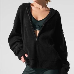 Alo - Wool Cashmere New Class Full Zip Hoodie (XXS, Black)